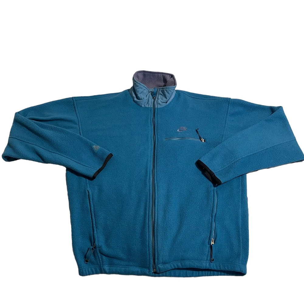Nike Jacket Women Large Blue Fleece Heavyweight Casual Embroidered Logo Full Zip